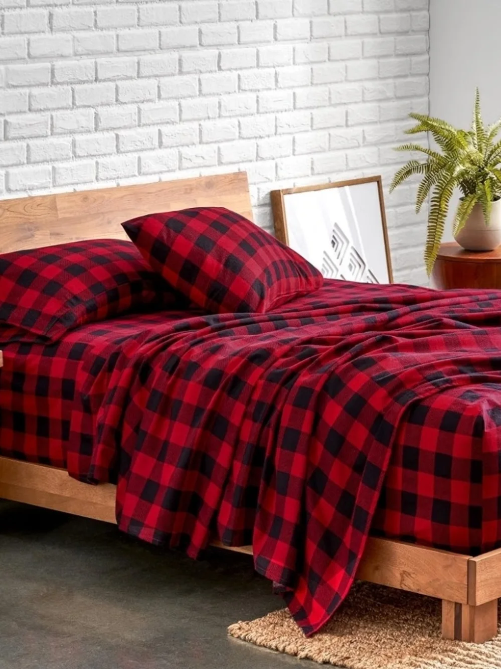 Bare Red and Black Buffalo Plaid Flannel Sheet Set King Size
